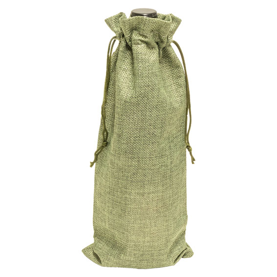 HP OGN hessian look drawstring bottle bag xmm olive green with wine bottle inside jpg
