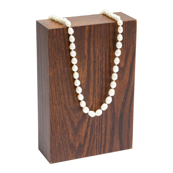 J Ash wooden necklace display with Velcro holder ash wood pearl necklace high view jpg
